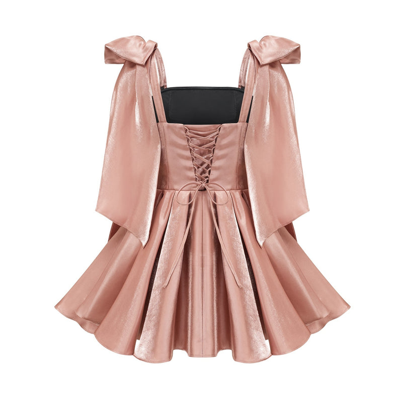 Olga Brown Bow Detail Flare Mini Dress