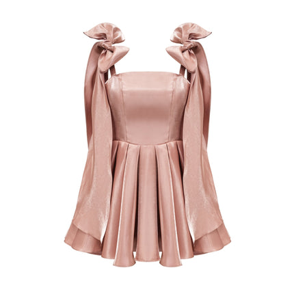 Olga Brown Bow Detail Flare Mini Dress