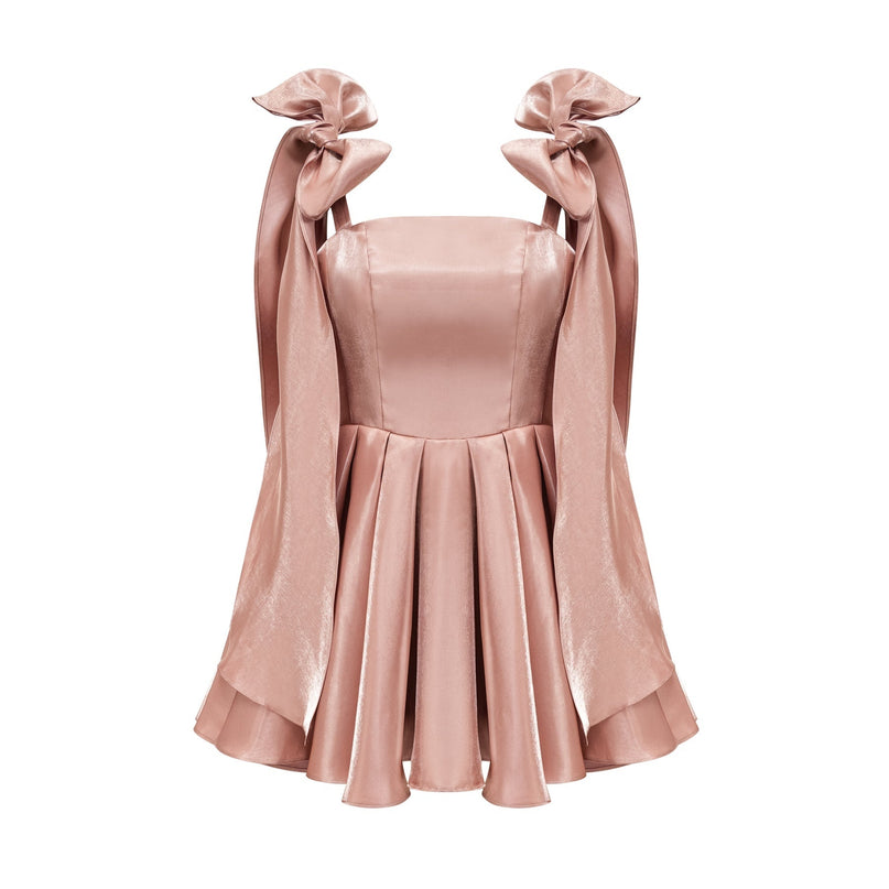 Olga Brown Bow Detail Flare Mini Dress