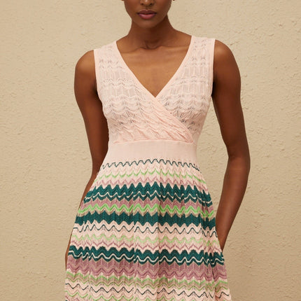 Olga Pink Crochet Wave Mini Dress