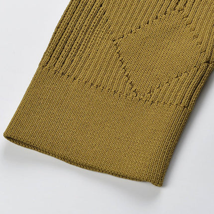 Olive Green Knitted Bodycon Dress with Gold Button Embellishments
