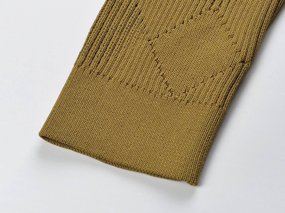 Olive Green Knitted Bodycon Dress with Gold Button Embellishments