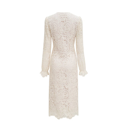 Olivia White Long Sleeved Dress with Pierced Effect and Embroidered Details