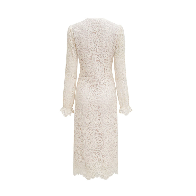 Olivia White Long Sleeved Dress with Pierced Effect and Embroidered Details