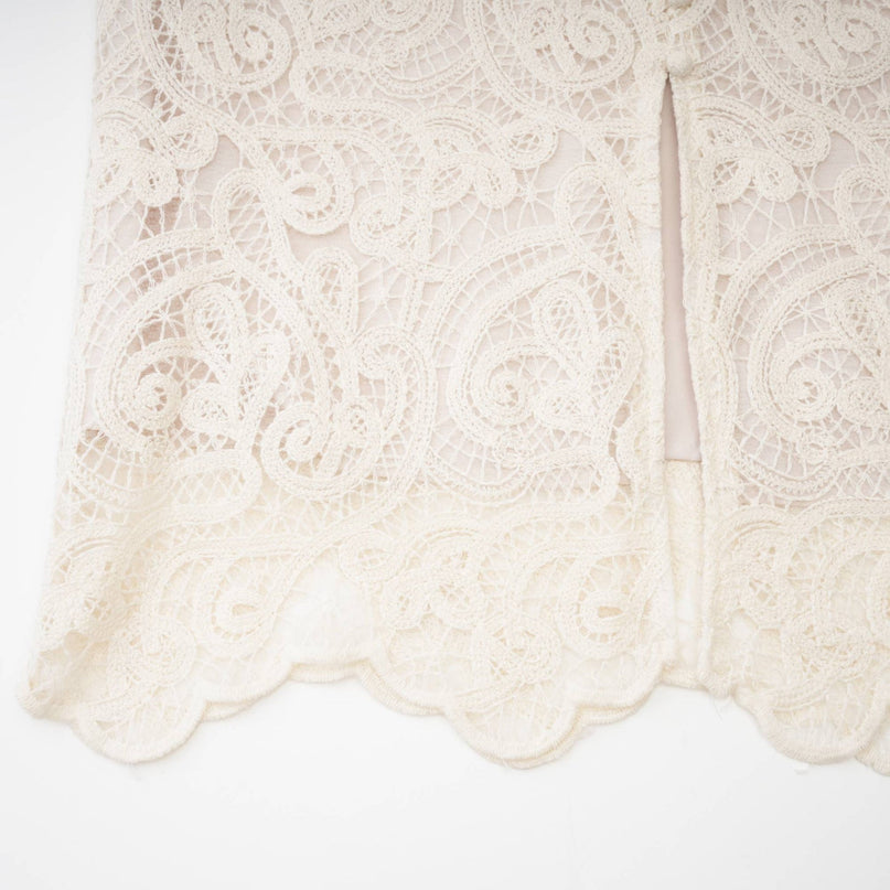 Olivia White Long Sleeved Dress with Pierced Effect and Embroidered Details