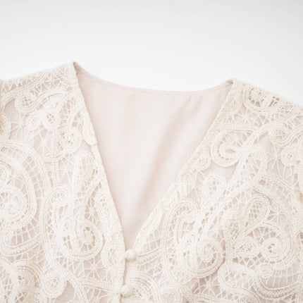 Olivia White Long Sleeved Dress with Pierced Effect and Embroidered Details