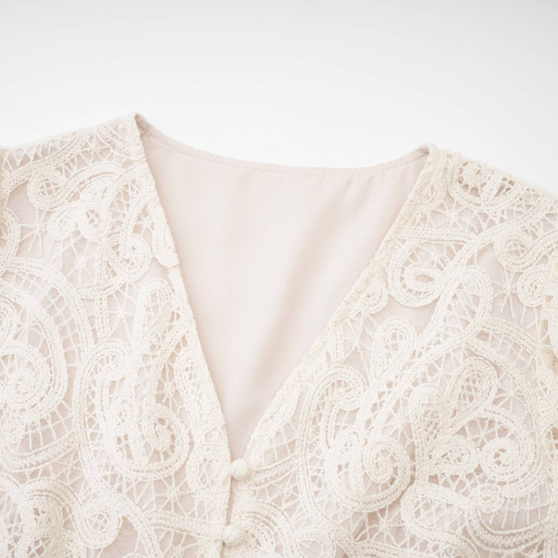 Olivia White Long Sleeved Dress with Pierced Effect and Embroidered Details