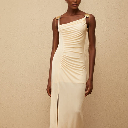 Ondine Shell Embellished Ruched Corset Maxi Dress