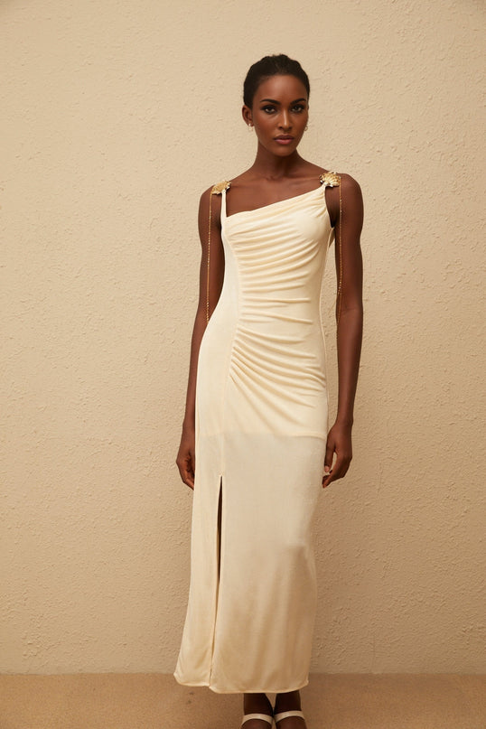 Ondine Shell Embellished Ruched Corset Maxi Dress