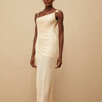 Ondine Shell Embellished Ruched Corset Maxi Dress