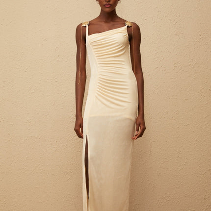 Ondine Shell Embellished Ruched Corset Maxi Dress
