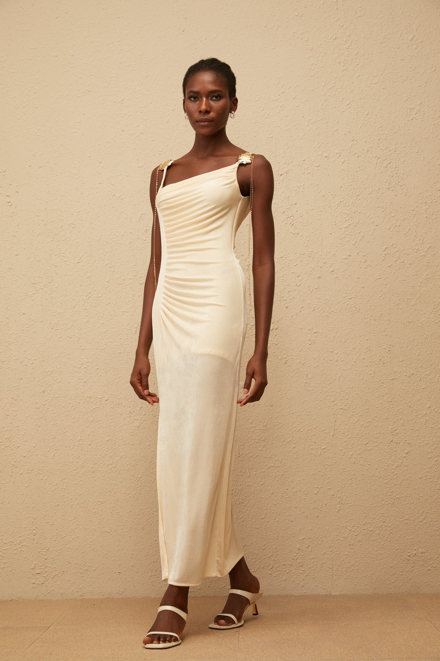 Ondine Shell Embellished Ruched Corset Maxi Dress
