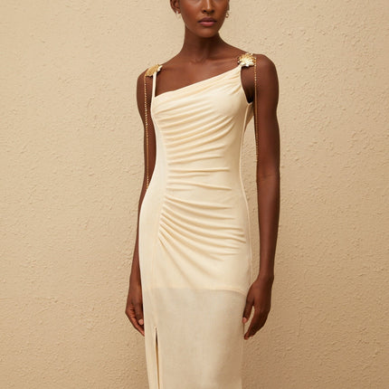 Ondine Shell Embellished Ruched Corset Maxi Dress