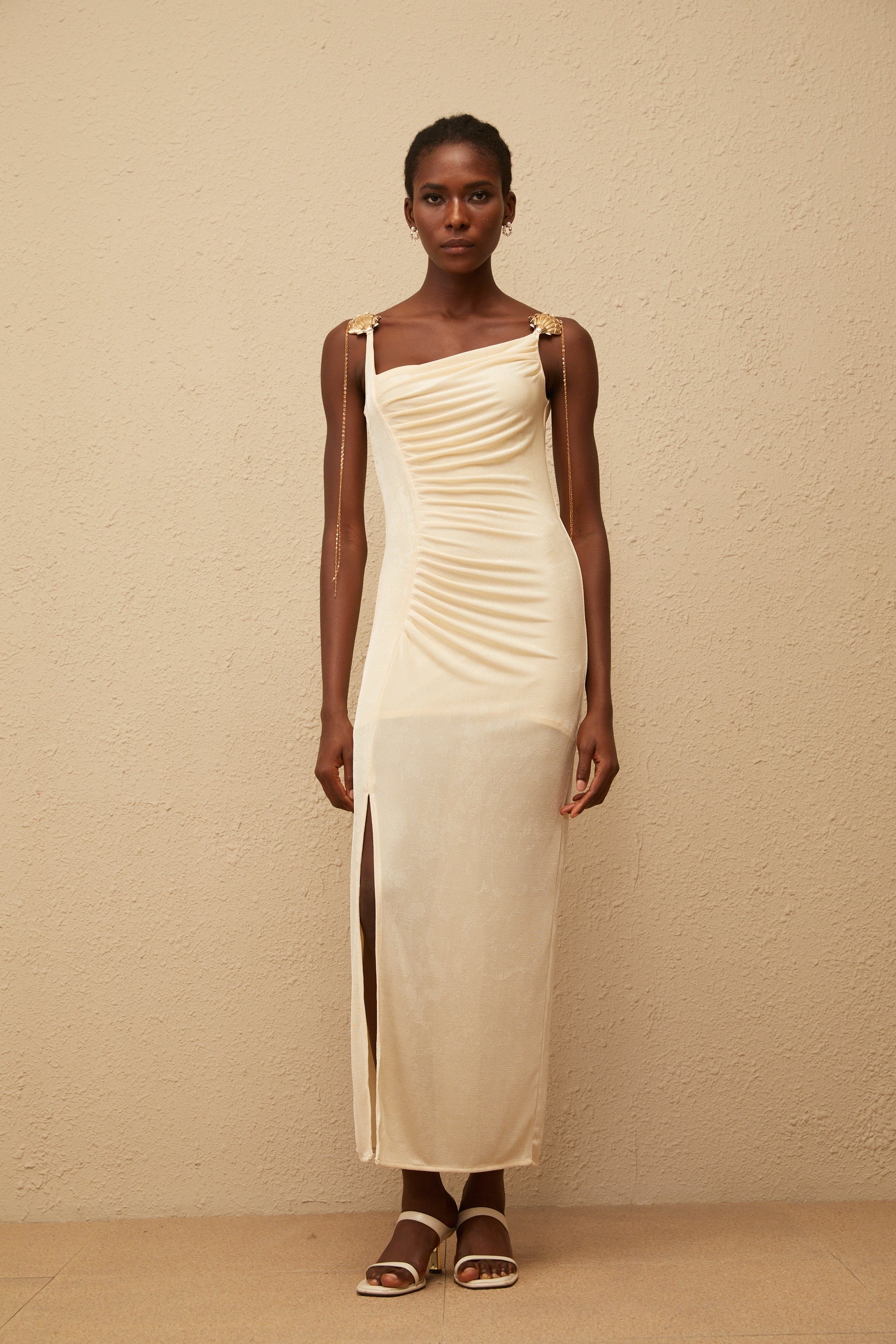 Ondine Shell Embellished Ruched Corset Maxi Dress