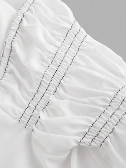 One Shoulder Crop Top White Shirt With Bow Tie In Front Sexy Shirt Vacation Wear Summer Shirt Valentines Day
