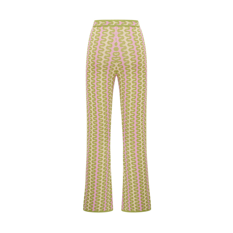 Ophélie green colorblock knitted shirt  trousers matching set