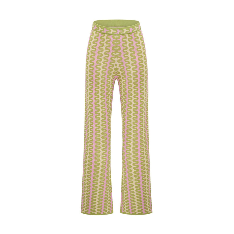 Ophélie green colorblock knitted shirt  trousers matching set