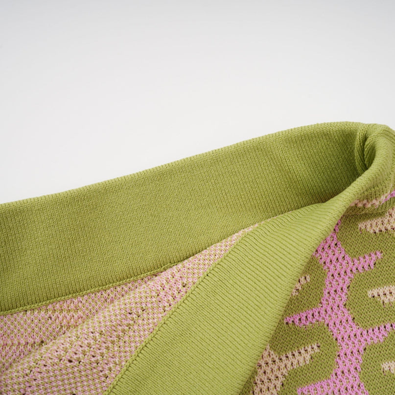 Ophélie green colorblock knitted shirt  trousers matching set