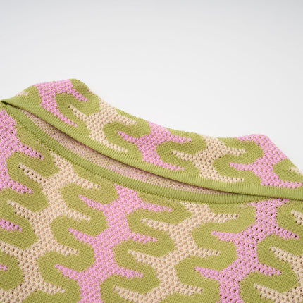 Ophélie Green and Pink Color-Block Knitted Shirt and Trousers Set