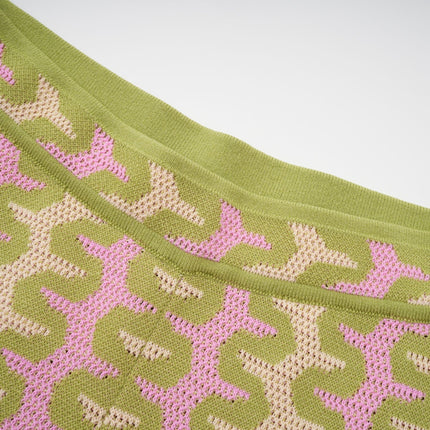 Ophélie Green and Pink Color-Block Knitted Shirt and Trousers Set