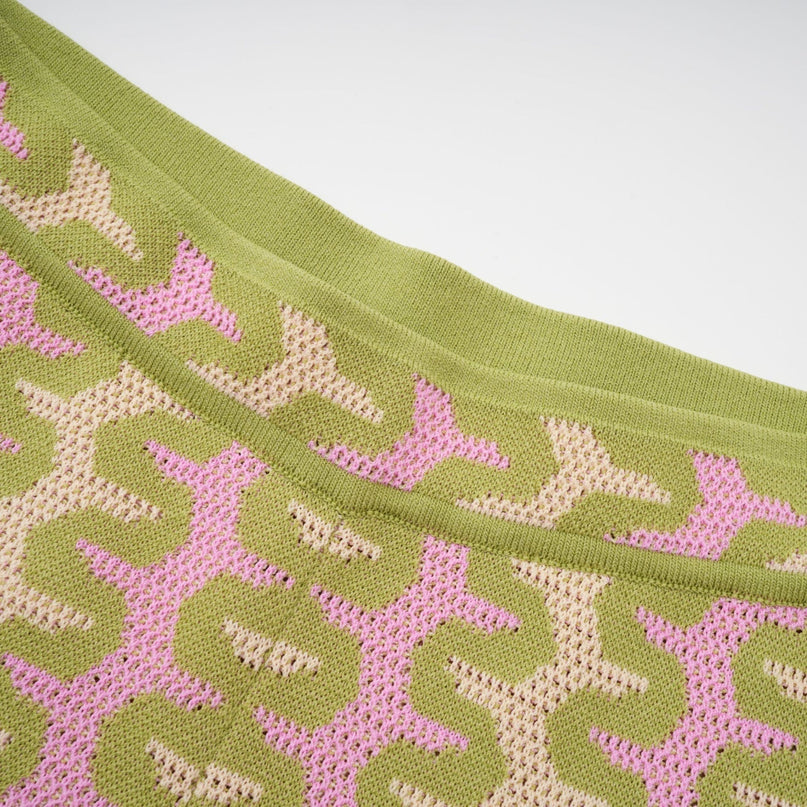 Ophélie Green and Pink Color-Block Knitted Shirt and Trousers Set