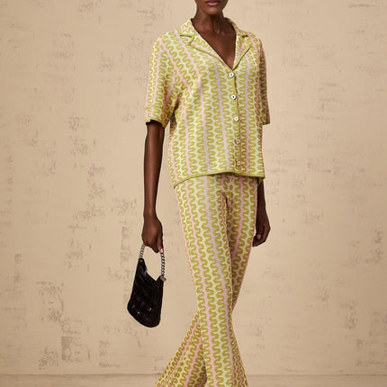 Ophélie Green and Pink Color-Block Knitted Shirt and Trousers Set