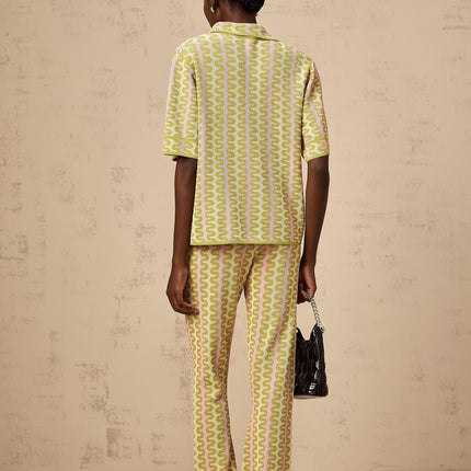 Ophélie Green and Pink Color-Block Knitted Shirt and Trousers Set