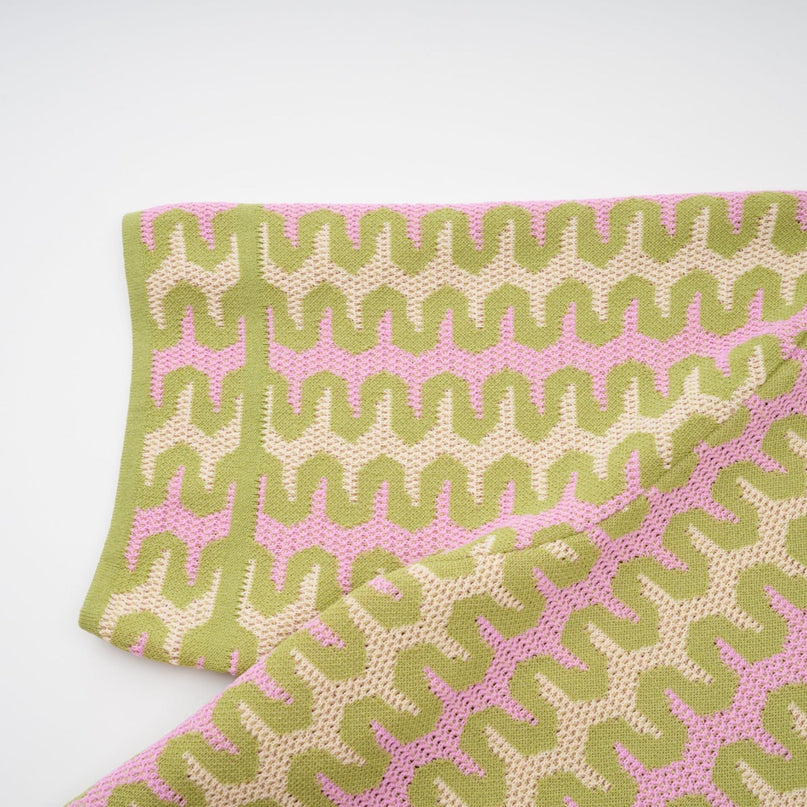 Ophélie Green and Pink Color-Block Knitted Shirt and Trousers Set