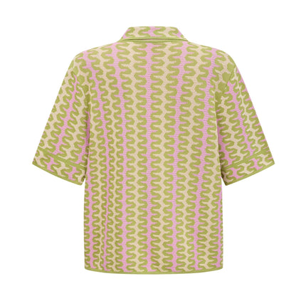 Ophélie Green and Pink Color-Block Knitted Shirt and Trousers Set