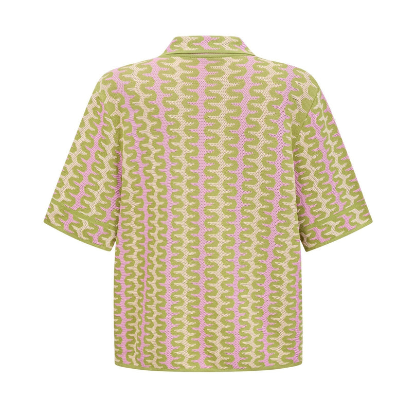 Ophélie Green and Pink Color-Block Knitted Shirt and Trousers Set