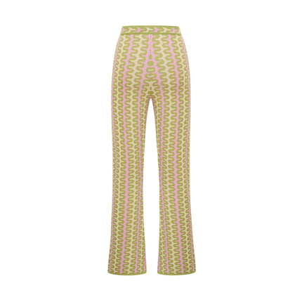 Ophélie Green and Pink Color-Block Knitted Shirt and Trousers Set