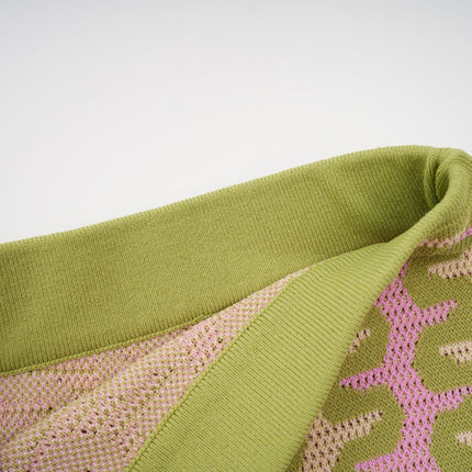 Ophélie Green and Pink Color-Block Knitted Shirt and Trousers Set