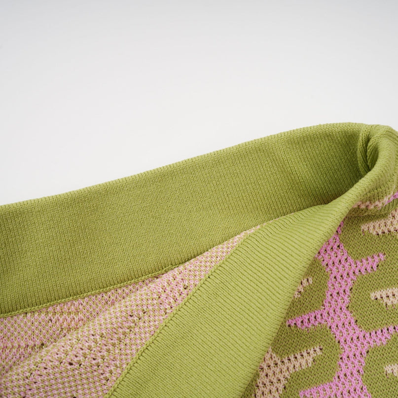 Ophélie Green and Pink Color-Block Knitted Shirt and Trousers Set