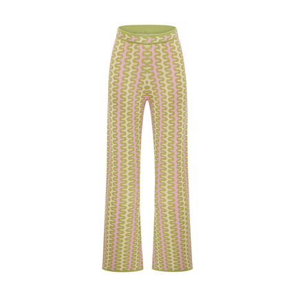 Ophélie Green and Pink Color-Block Knitted Shirt and Trousers Set