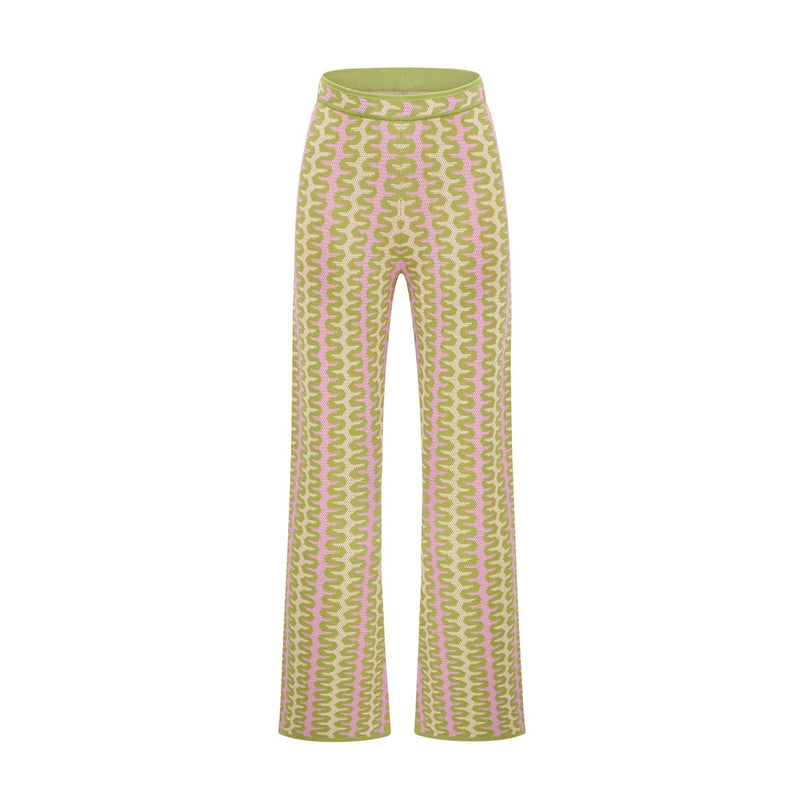 Ophélie Green and Pink Color-Block Knitted Shirt and Trousers Set