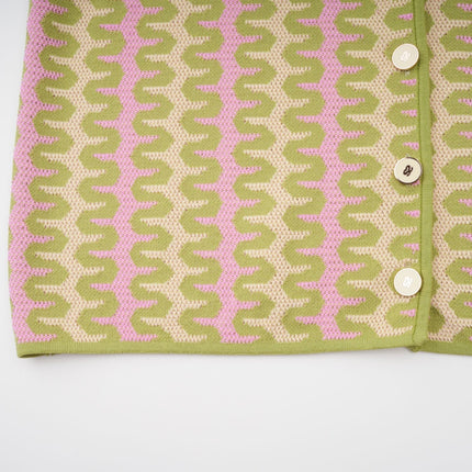 Ophélie Green and Pink Color-Block Knitted Shirt and Trousers Set