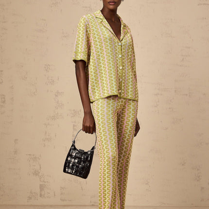 Ophélie Green and Pink Color-Block Knitted Shirt and Trousers Set