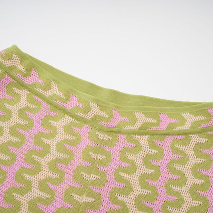 Ophélie Green and Pink Color-Block Knitted Shirt and Trousers Set