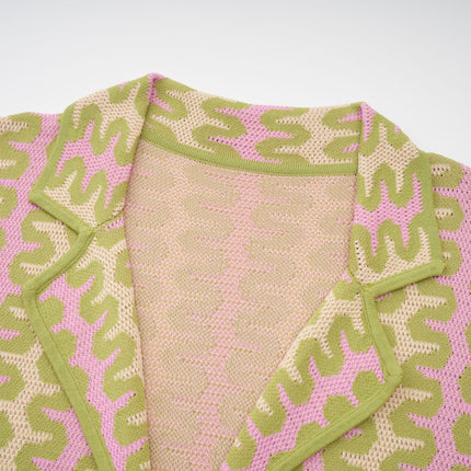 Ophélie Green and Pink Color-Block Knitted Shirt and Trousers Set