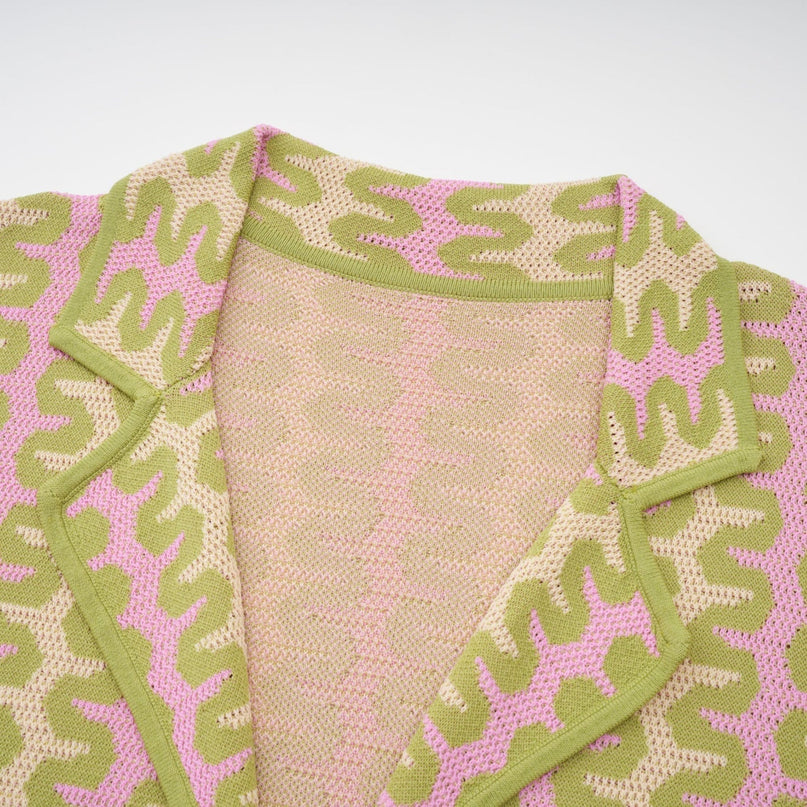 Ophélie Green and Pink Color-Block Knitted Shirt and Trousers Set