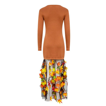 Samantha wearing Orange Vintage Punk Prairie Chic Dress with Appliques and Flowers