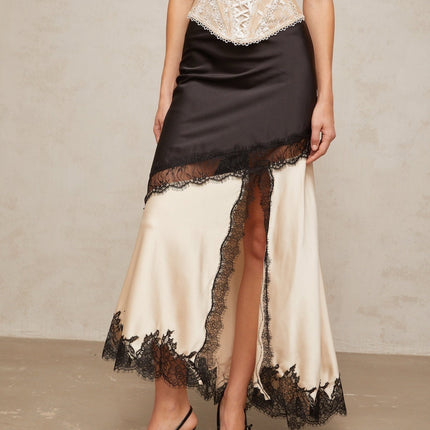 Ornella Black Panelled Lace Skirt