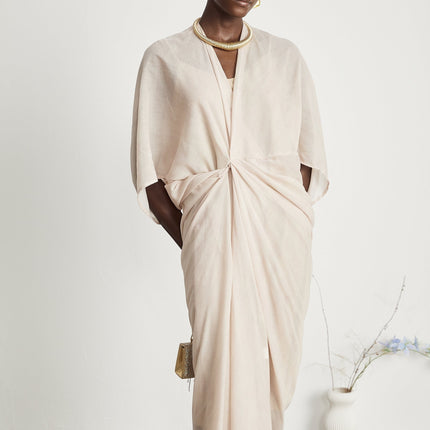 Ornella Deep V-neck Midi Dress Neutrals