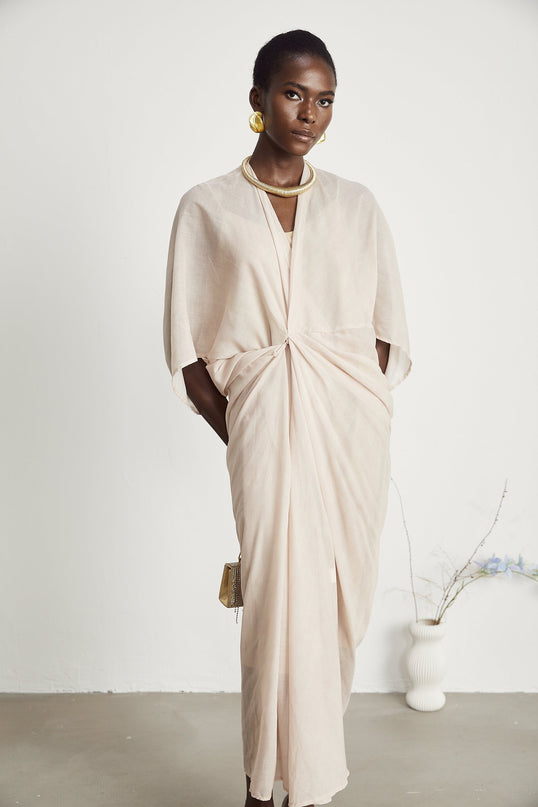 Ornella Deep V-neck Midi Dress Neutrals