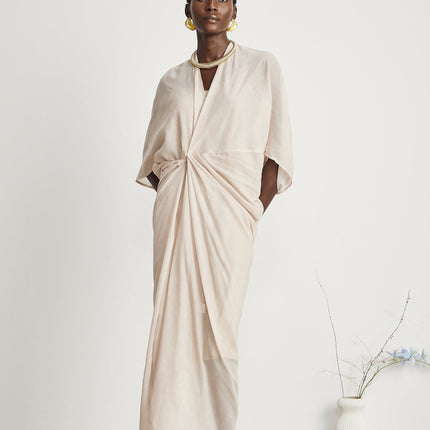 Ornella Deep V-neck Midi Dress Neutrals