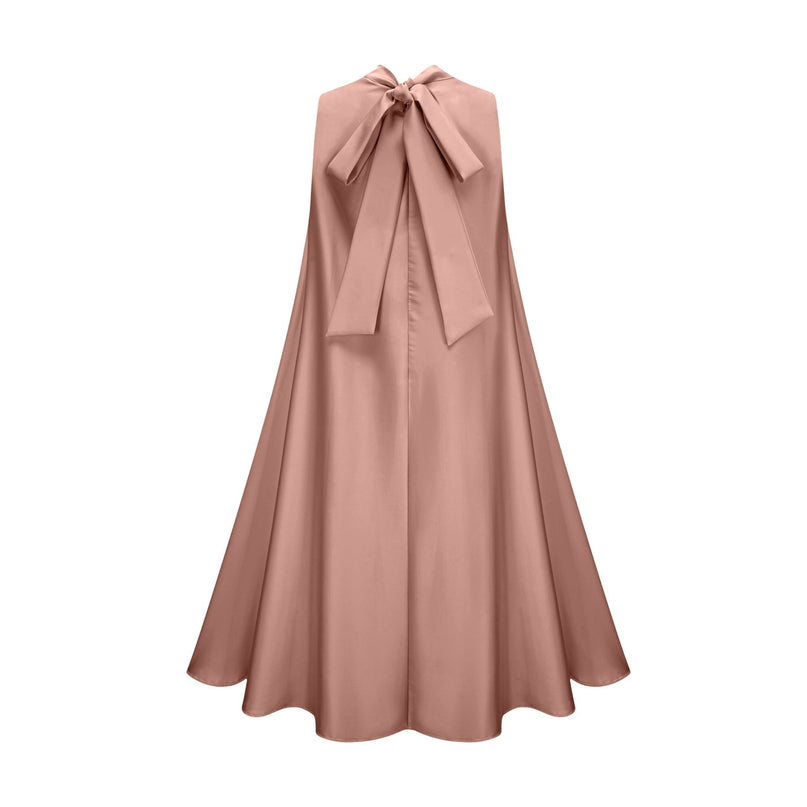 Ornella Floral Midi Dress in Soft Pink with floral appliqué and bead embellishment