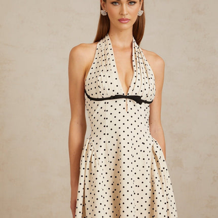 Ornella Midi Dress in White with Black Polka Dots