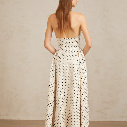 Ornella Midi Dress in White with Black Polka Dots