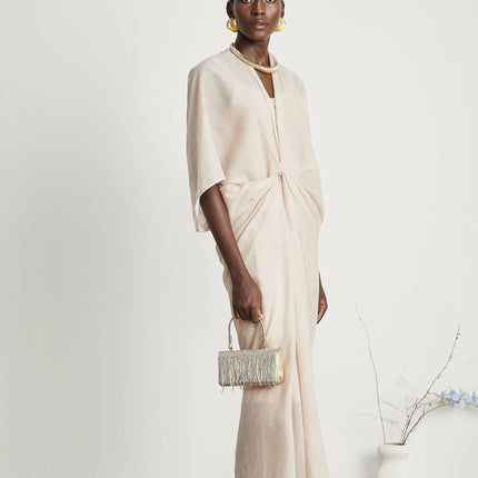 Ornella Neutrals Deep V-neck Midi Dress Ramie Polyamide Flax Blend Elegant Modern Luxury Versatile Must-Have Fashion-Forward Timeless Allure