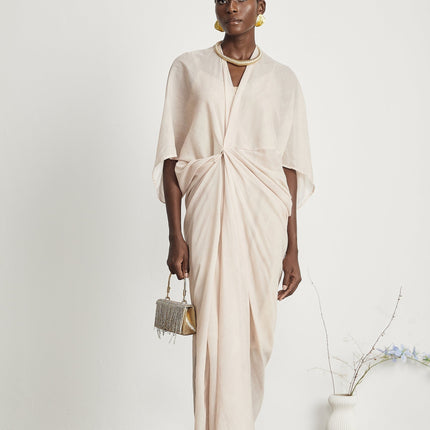 Ornella Neutrals Deep V-neck Midi Dress